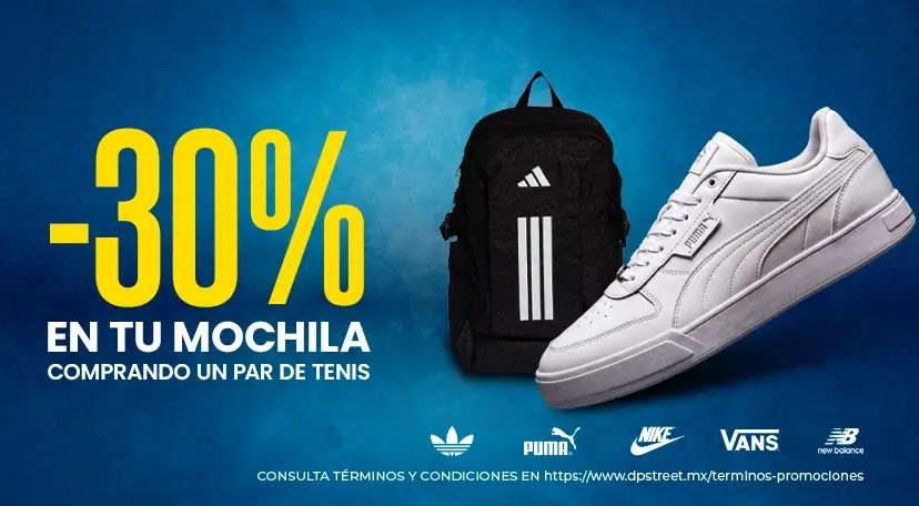 30% Off en tu mochila al comprar un par de tenis