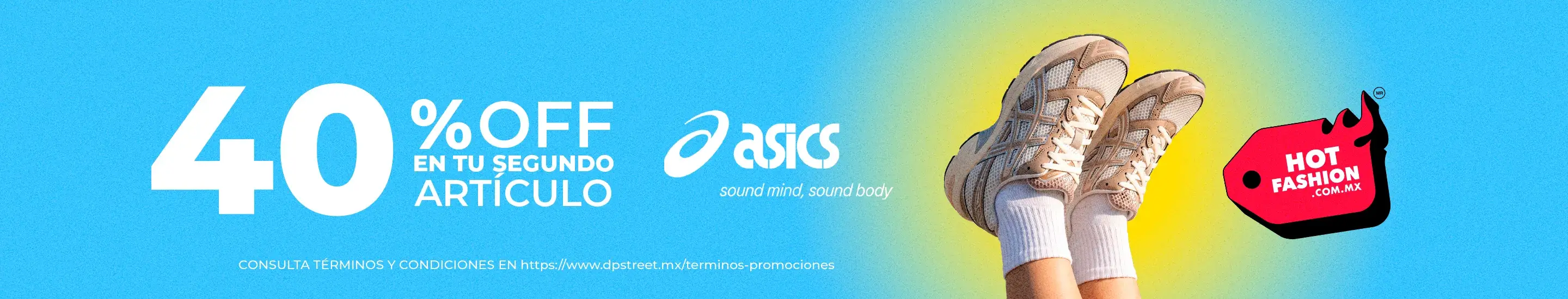 40% de descuento adicional en tenis, ropa y accesorios de la marca asics