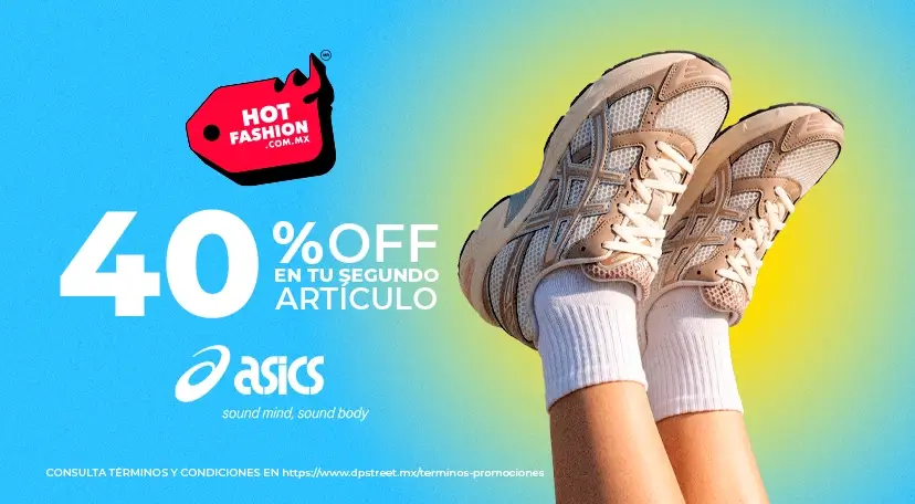 40% de descuento adicional en tenis, ropa y accesorios de la marca asics
