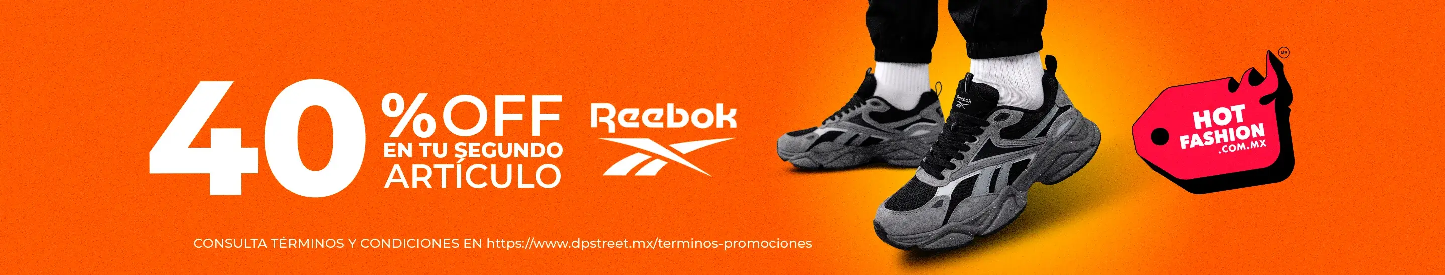 40% de descuento adicional en tenis, ropa y accesorios de la marca reebok
