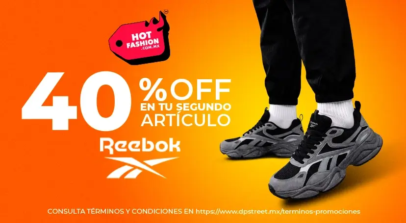 40% de descuento adicional en tenis, ropa y accesorios de la marca reebok
